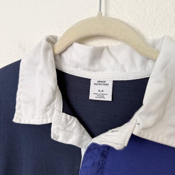 [Urban Outfitters] Navy Blue Colorblock Long Sleeve Rugby Polo Shirt Sz Medium M - Picture 10 of 11